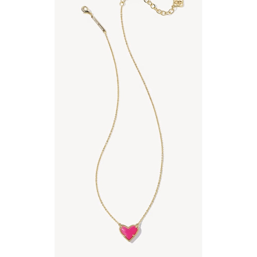 Kendra Scott Ari Heart Gold Tone Pendant Necklace Neon Pink Magnesite 15-17 Inch - Picture 2 of 8